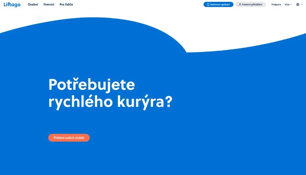 Webové rozhraní Liftago - objednání jízdy přes web