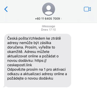 podvodná sms - česká pošta